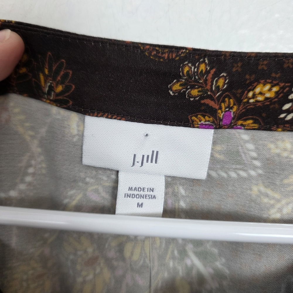 J. Jill Brown Floral Paisley Smocked Waist Boho Modest Cottage Midi Dress Size M - Picture 7 of 13